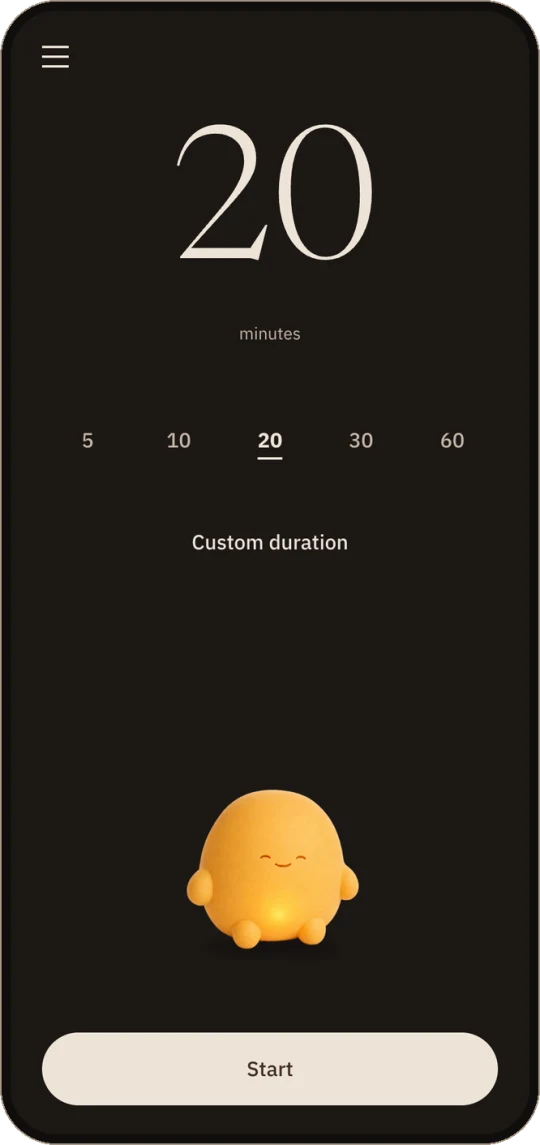 Choose your meditation duration: 20 minutes selected.